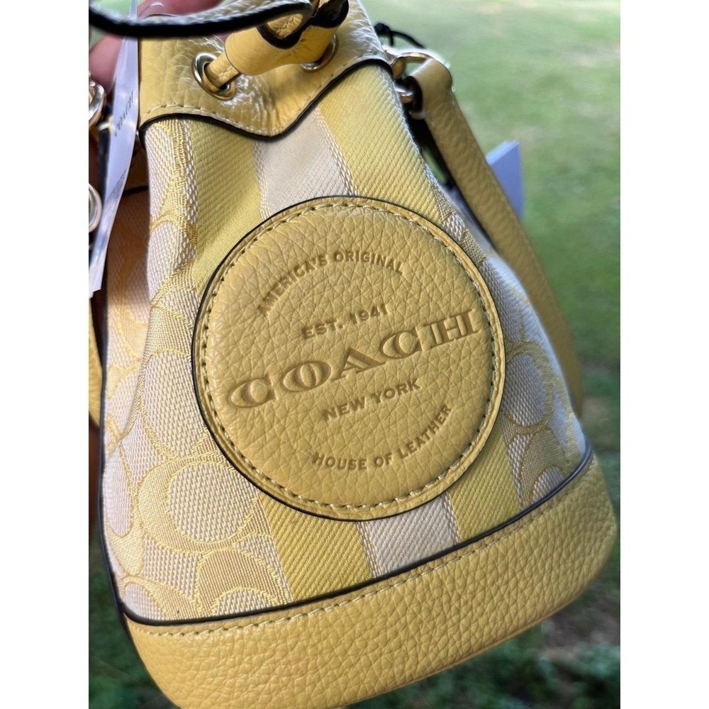 Coach Mini Dempsey Bucket Bag Retro Yellow Signature Jacquard C8322 Crossbody